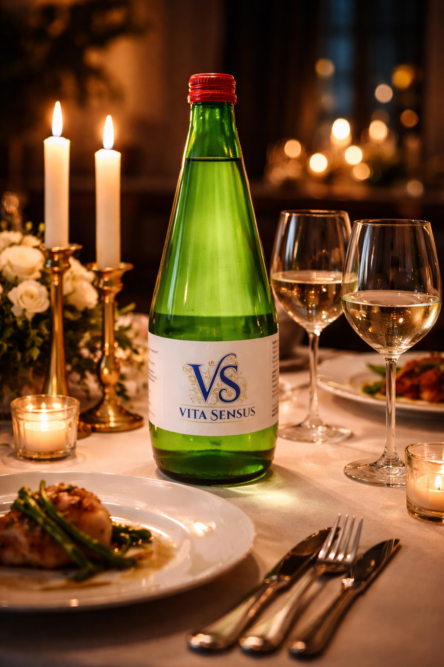 Botella VitaSensus en interior de restaurante